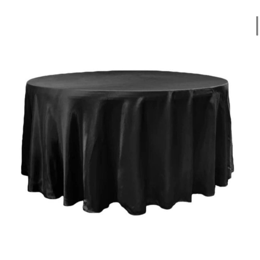 Two Black 132 Inch Round Tablecloth Satin Wedding Dining Linen Decor ~ New